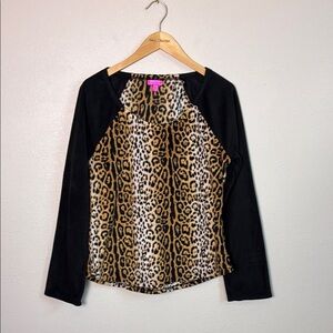 BETSEY JOHNSON Women Large Cheetah Animal Print Cozy Long Sleeve Tunic Top